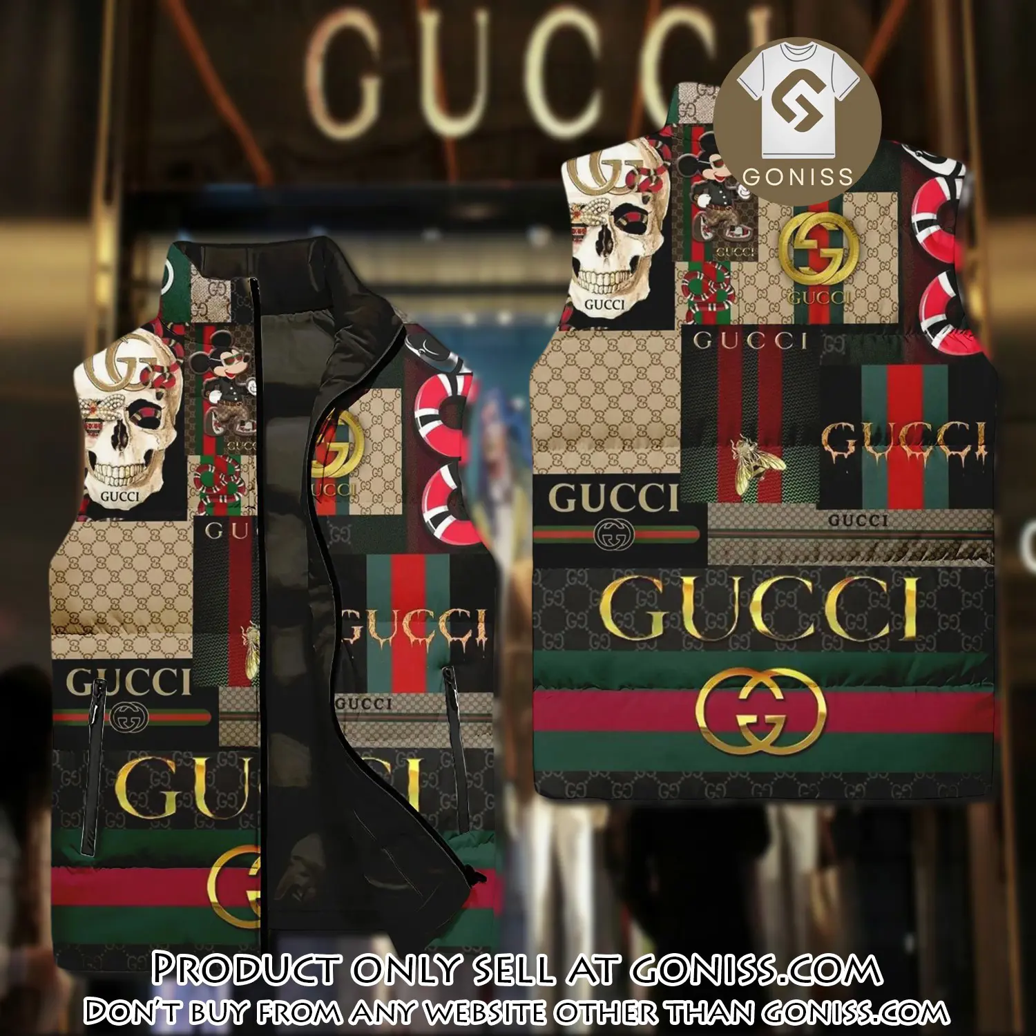 Gucci all pattern luxury brand 3d sleeveless down jacket gn1010032